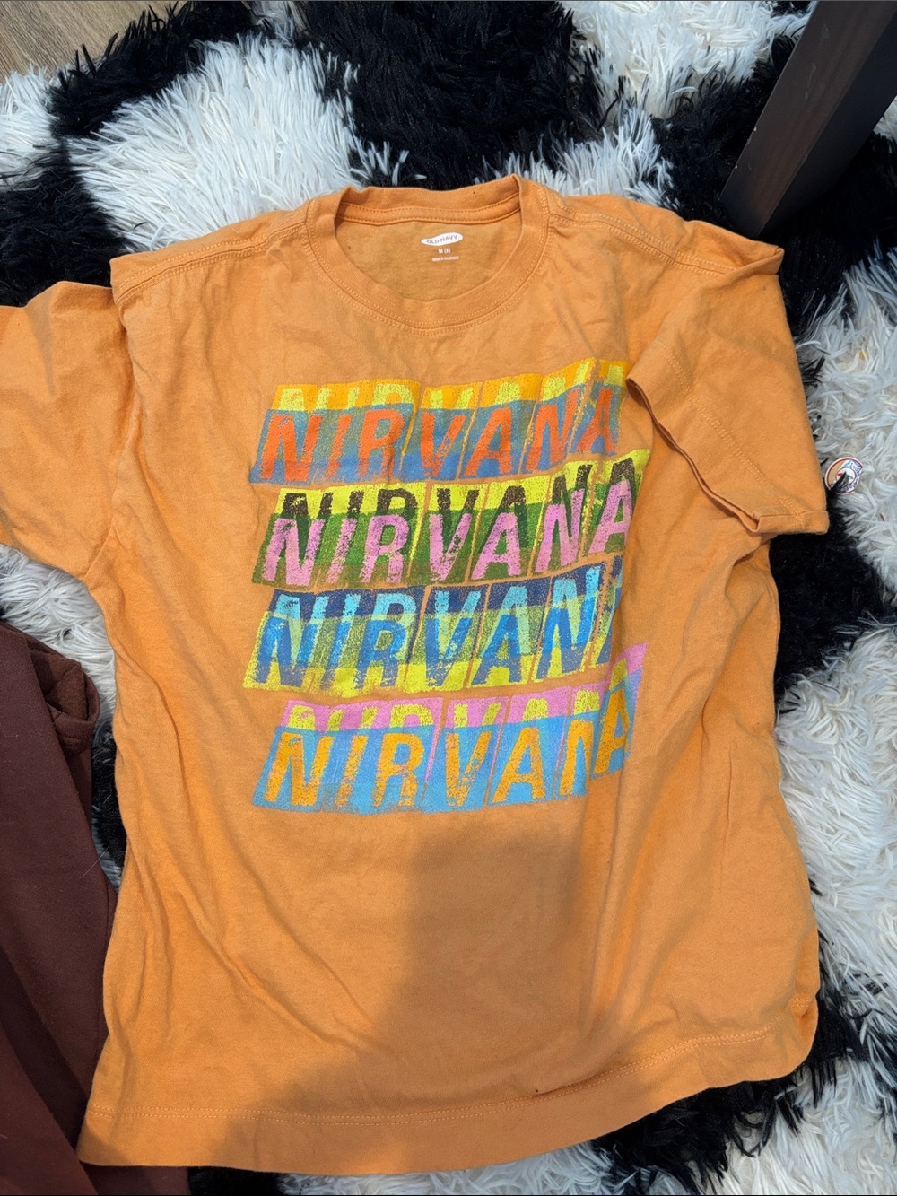 Old Navy Orange Kids Tee with Multicolor Stacked Nirvana Logo